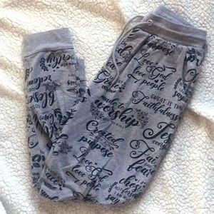 On Fire Joggers Grey with quotes Size Medium